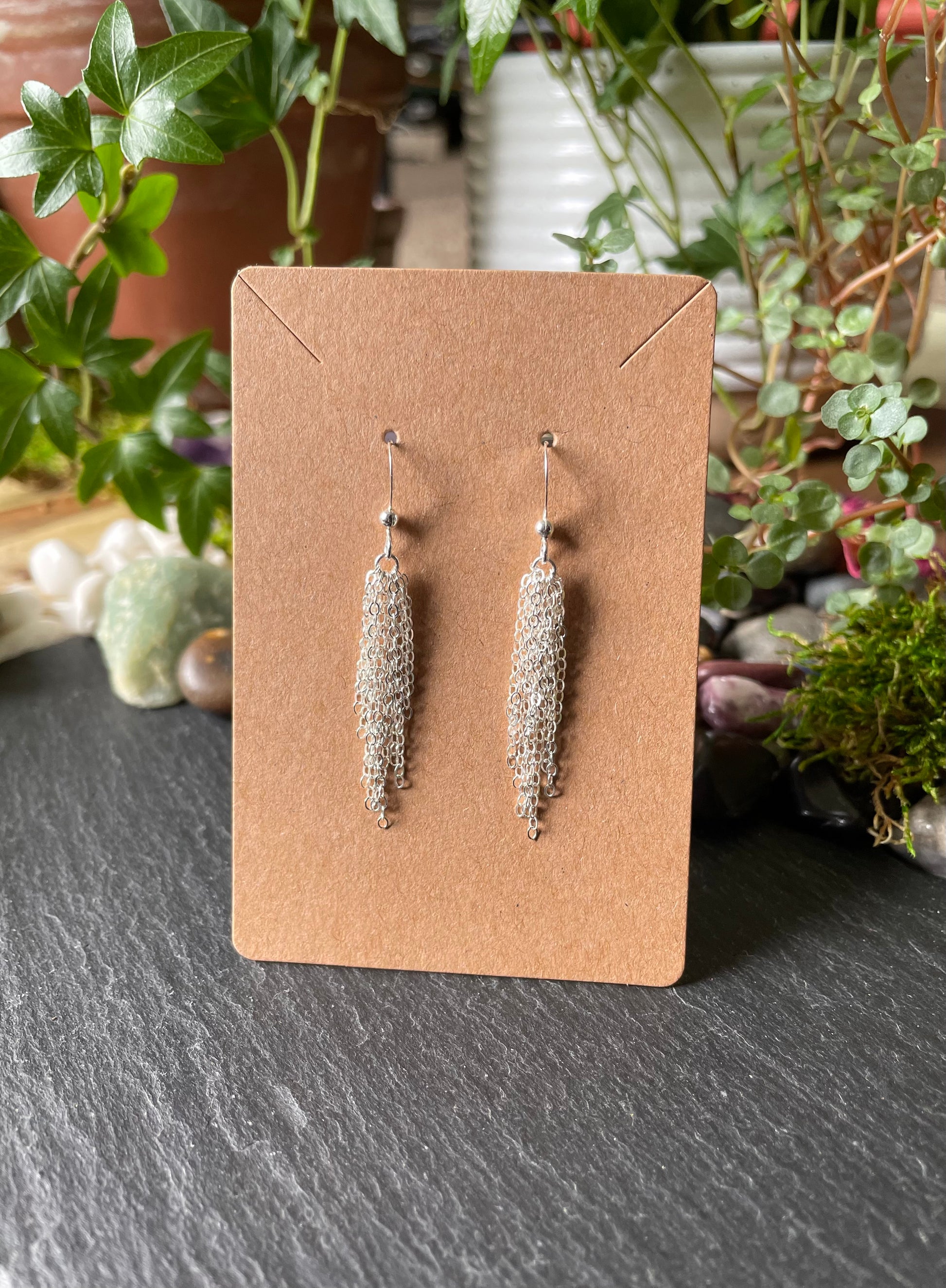 Image of sterling silver layered chain dangle earrings