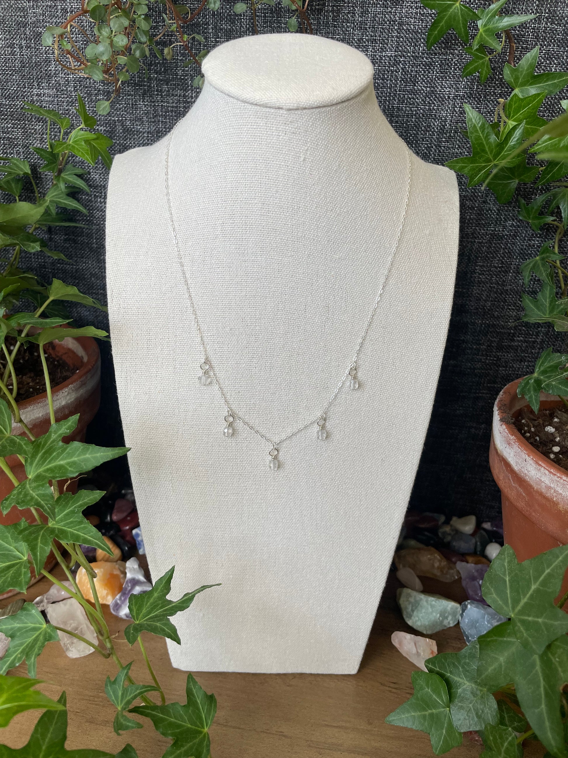 Image of silver necklace with quartz bead charms 