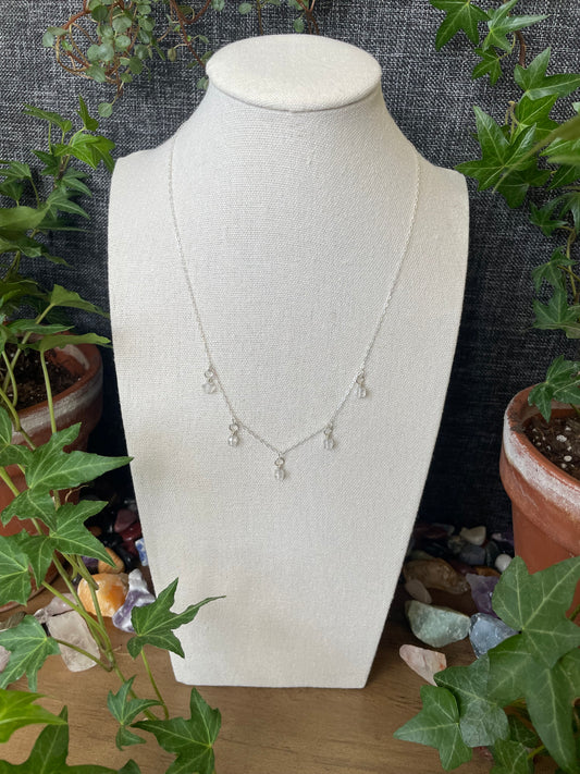 Image of silver necklace with quartz bead charms 