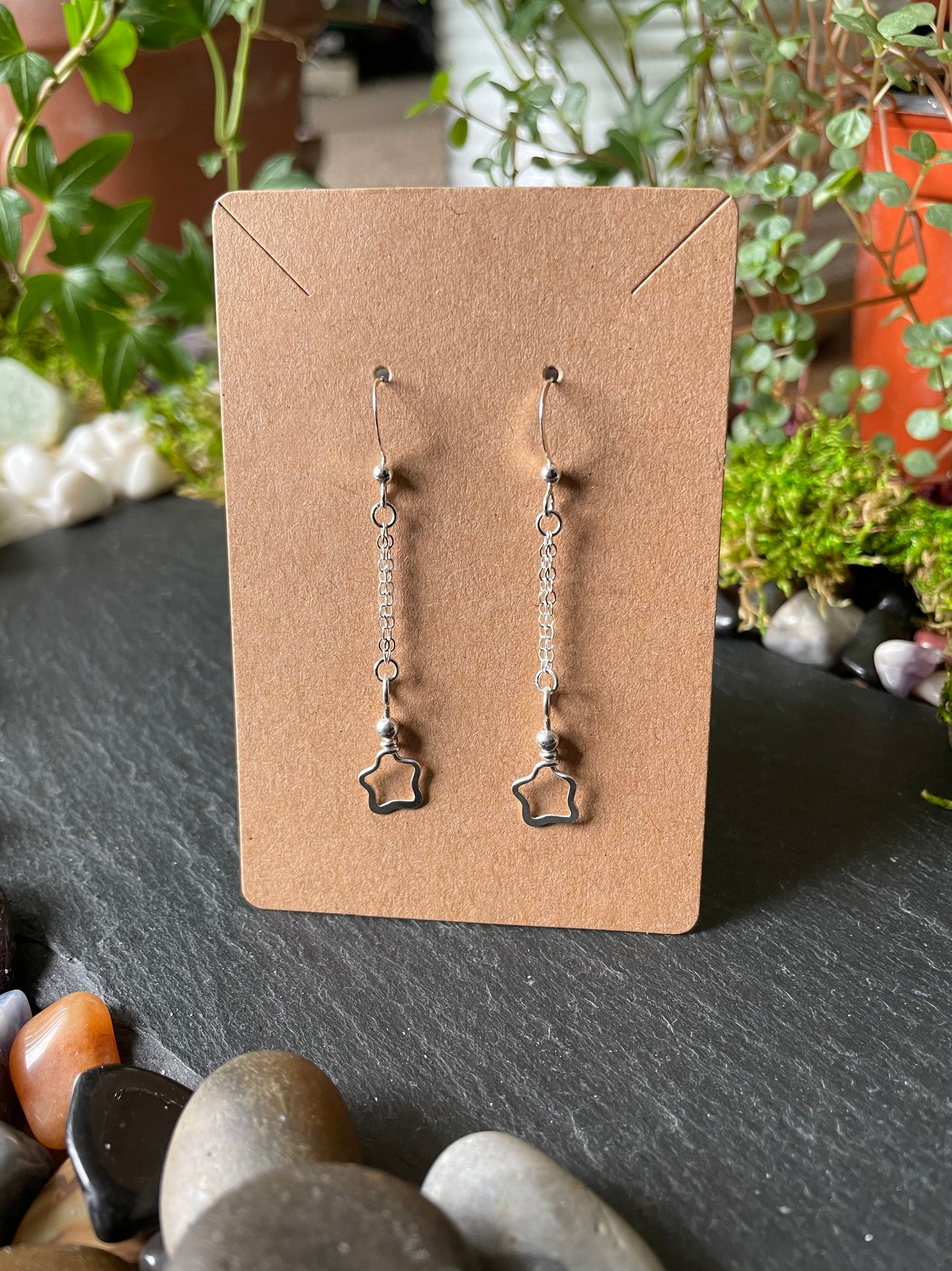Image of sterling silver dangle star charm earrings