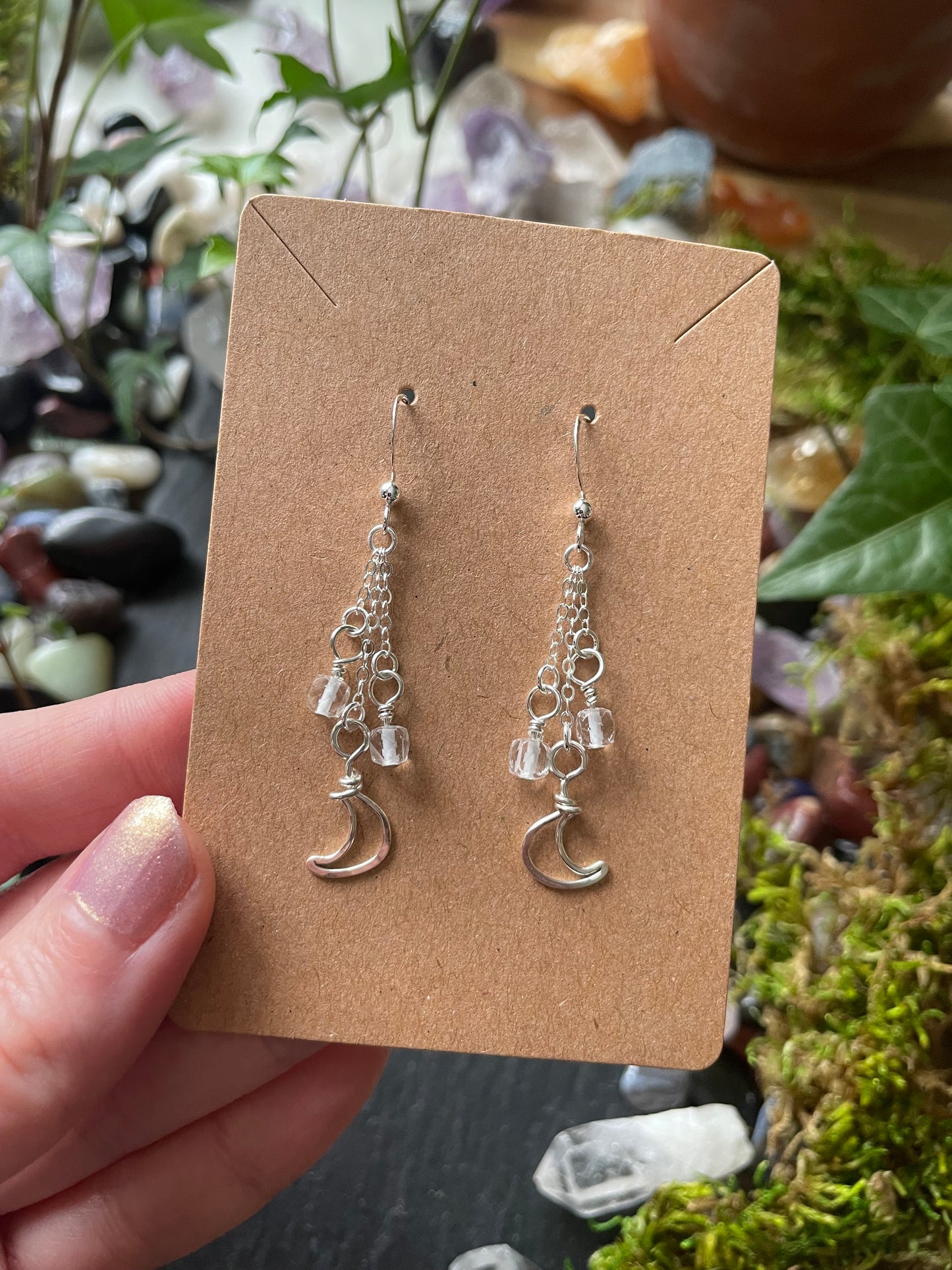 Image of silver moon charm earrings