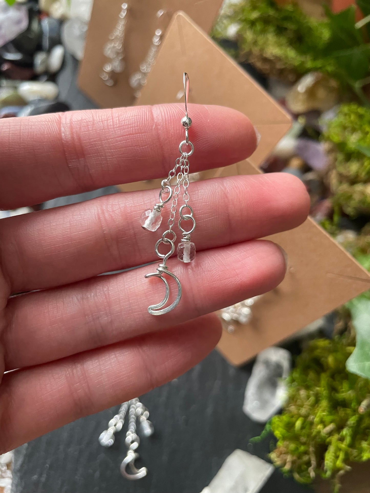 Image of silver moon charm earrings