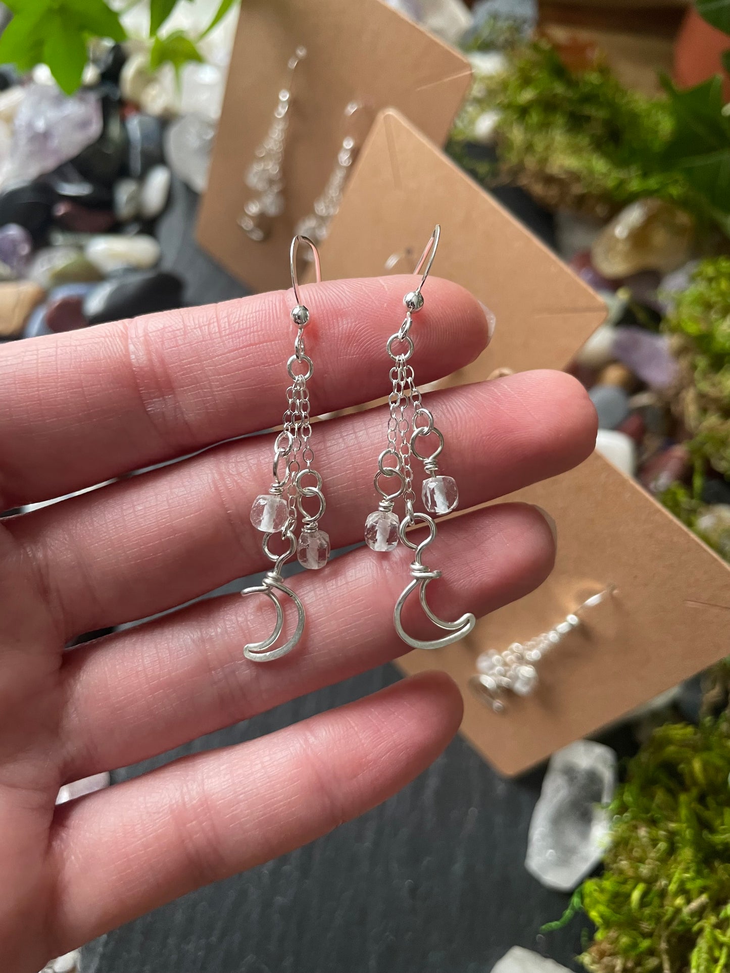 Image of silver moon charm earrings