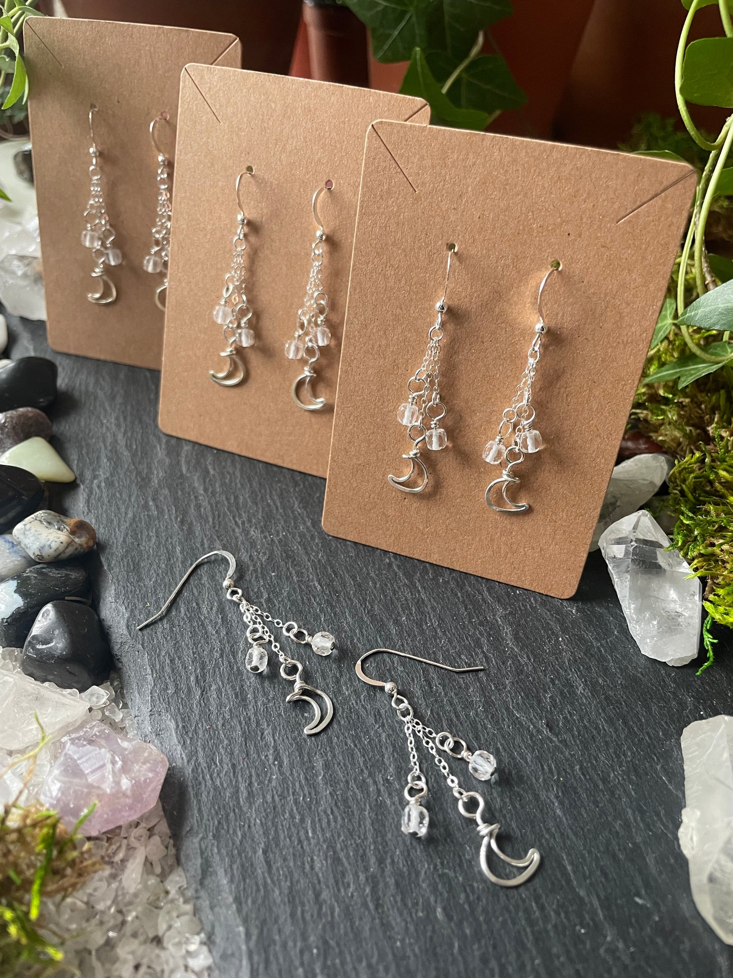 Image of silver moon charm earrings