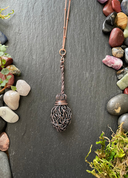 Image of miniature copper wire broom pendant