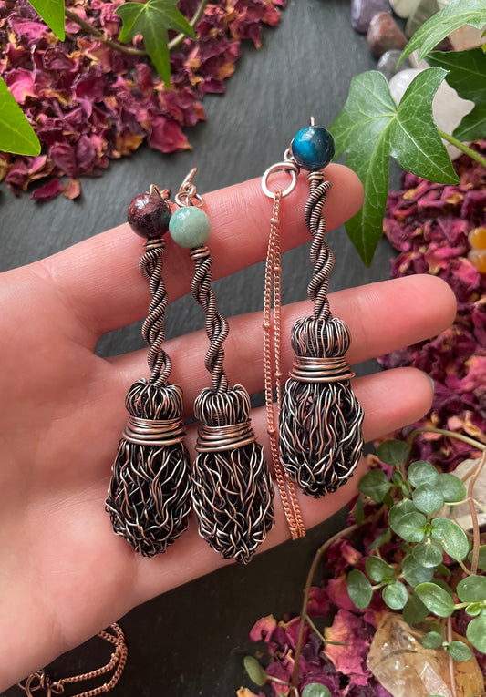 Image of wire broom pendants with crystal beads