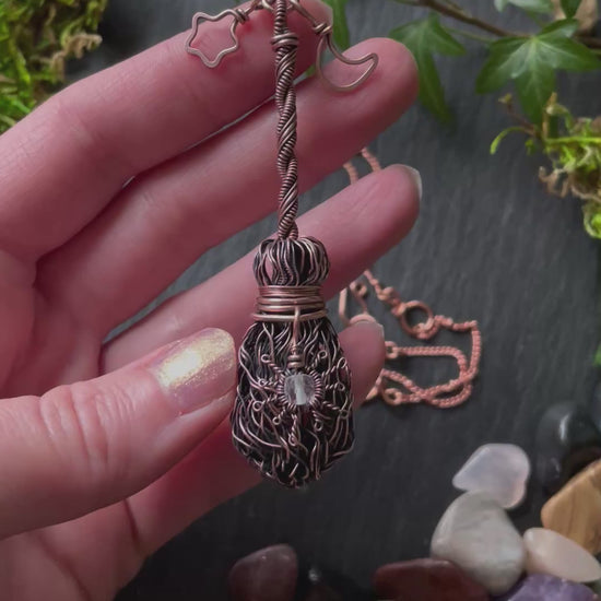 Video of antiqued copper broom pendant