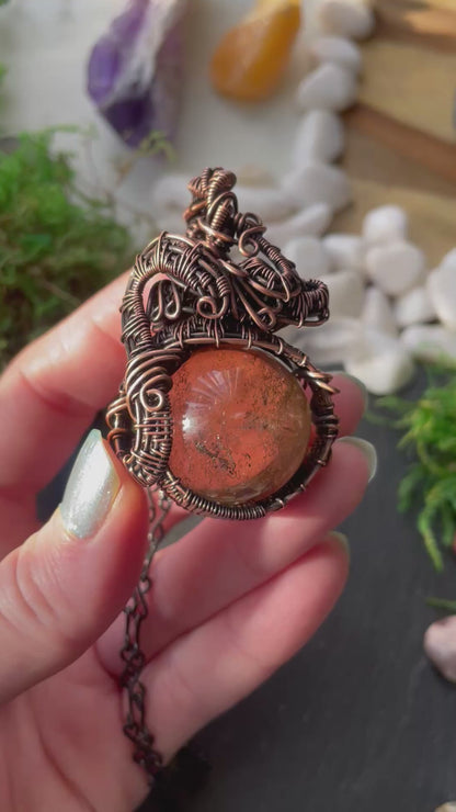 Magic Crystal Ball Amulet With Smoky Quartz Sphere In Copper Wire Weave | Handmade Black Chain Included