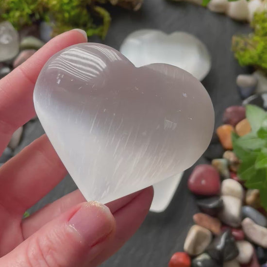 Video showing selenite crystal heart