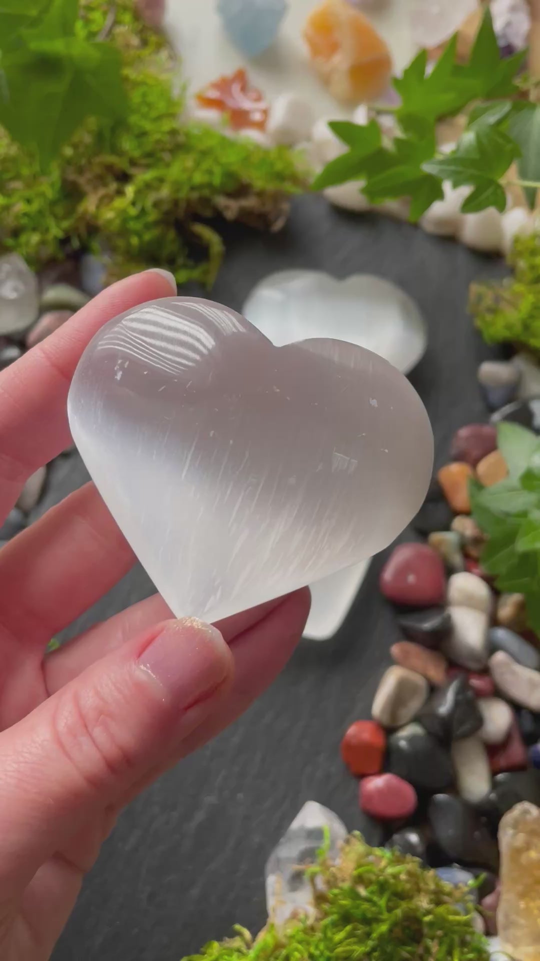 Video showing selenite crystal heart