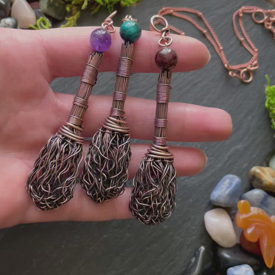 Video of miniature copper wire broom pendants