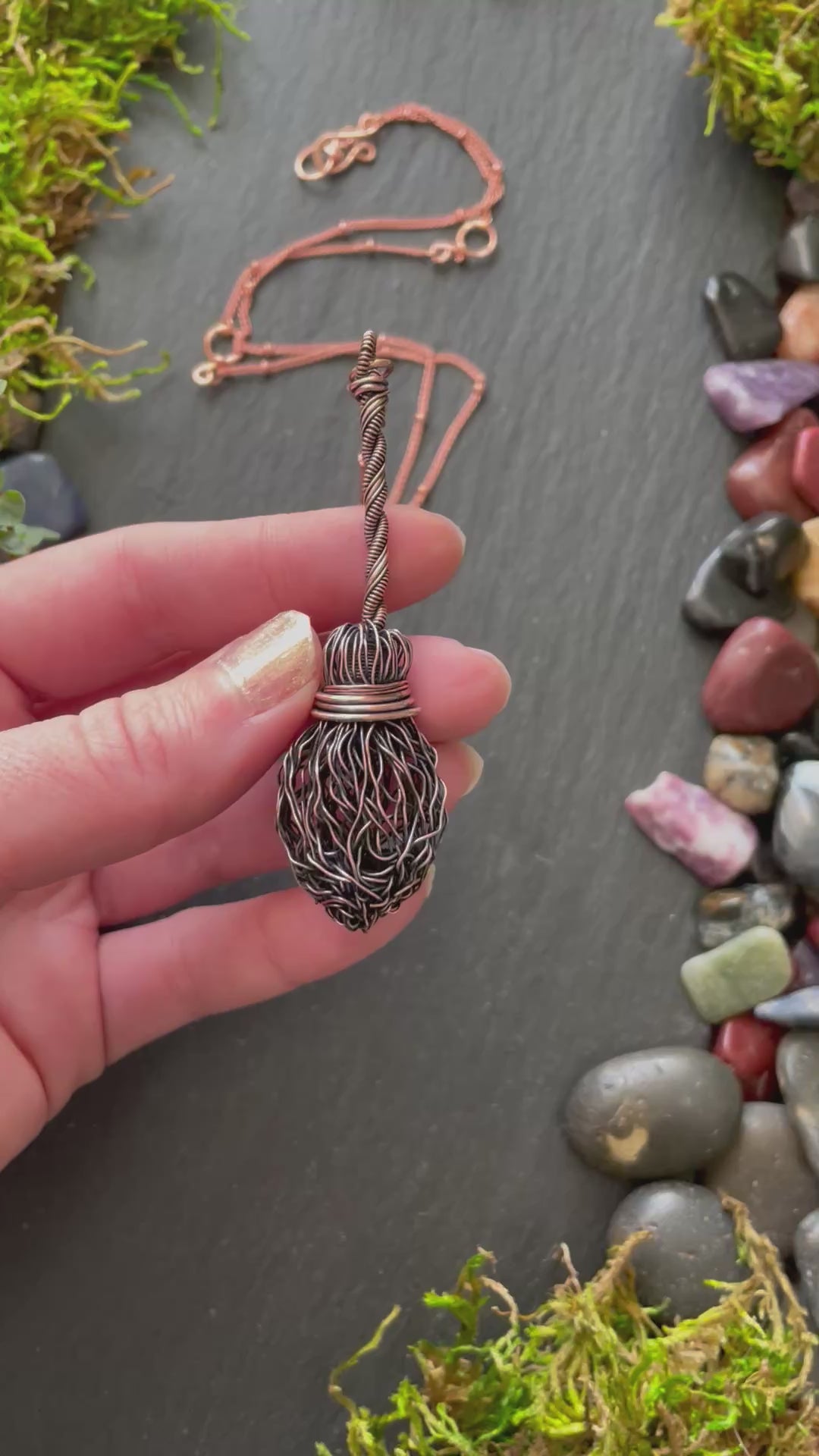 Video of miniature witch broom pendant with straight handle