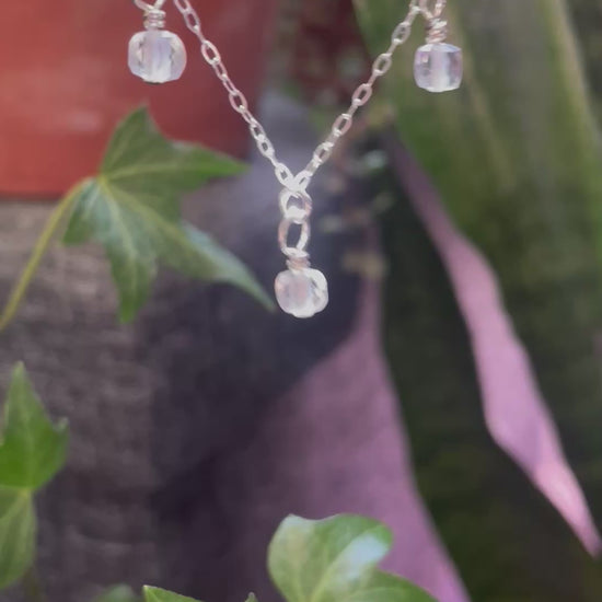 Video of silver necklace with quartz bead charms 